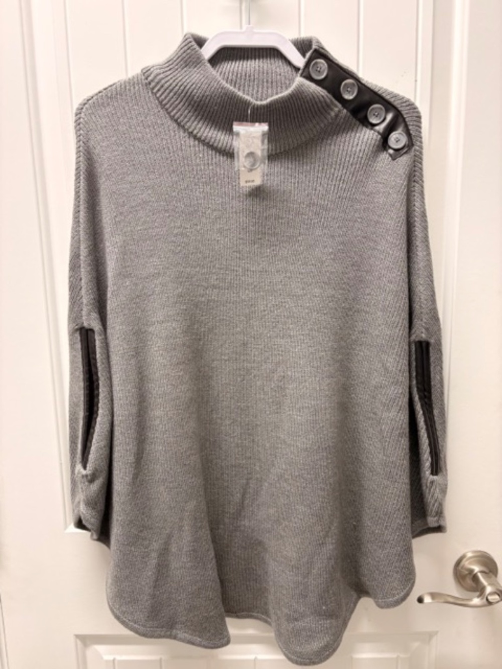 New York & Company Gray Knit Poncho Cape Sweater